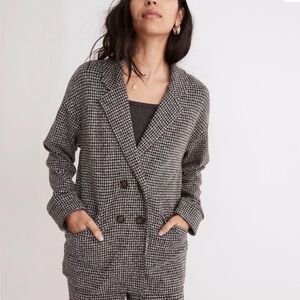 Madewell‎ Brushed Knit Redford Blazer in Houndstooth Check black gray medium